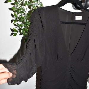 Wilfred Ruched Crepe Black Half-Sleeve Dress